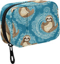 Fustylead Cute Sloths on The Round Ornaments of Mandalas Travel Pill Organizer Case Zipper for Purse with Removable Weekly Pill Box for Medicine, Vitamin, Supplement Medicine Organizer