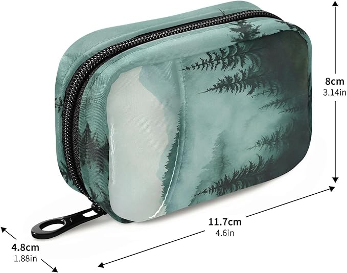 Green Mountains and Pine Trees Travel Pill Organizer Weekly Small (Cute) Pill Box 7 Day Pill Case Vitamin Holder Pill Bottle Organizer