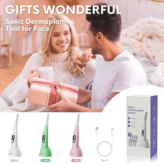 Sonic Dermaplane Razor for Women Face,Women’S Facial Exfoliation & Peach Fuzz Hair Removal System,Anti-Aging–3 Speeds–8 Dermaplaning Blades–Rechargeable,Sonic Dermaplaning Tool
