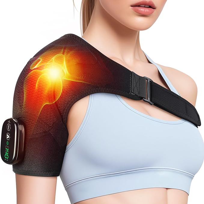 Cordless Shoulder Heating Pad with Massage, Shoulder Massager for Pain Relief, Heated Shoulder Wrap, Rotator Cuff Relief, Heating Pad for Shoulder, Fits for Men and Women