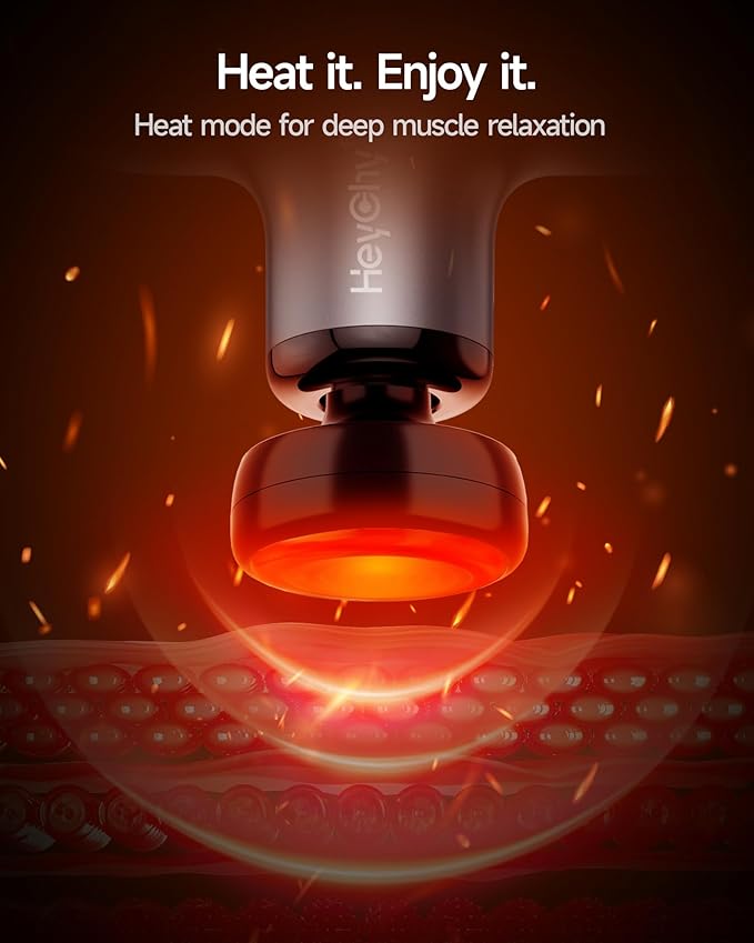 Mini Massage Gun with Heat, Deep Tissue Massage Gun, Portable Percussion Muscle Massager with 4 Massage Heads for Athletes