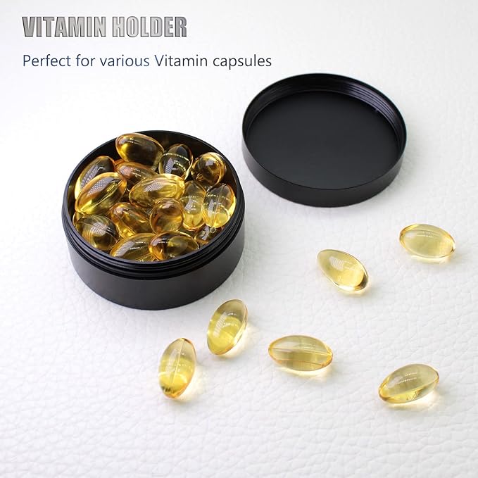 Portable Daily Pill Case, Heavy Duty Aluminium Alloy Round Pill Box, Waterproof Travel Pill Organizer, Pocket Purse Medicine Vitamin Holder EDC Container for Outdoor Camping Working