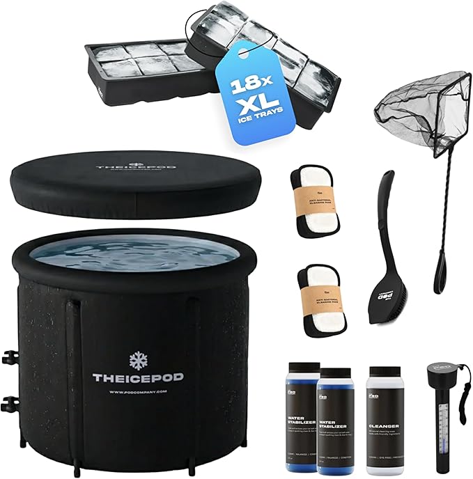 The Pod Company Pro Ice Pod Complete Care Bundle – 110-Gallon Cold Plunge Tub with 18 Ice Bricks, Water Maintenance Kit, Thermometer & Cleaning Tools – Chiller Compatible