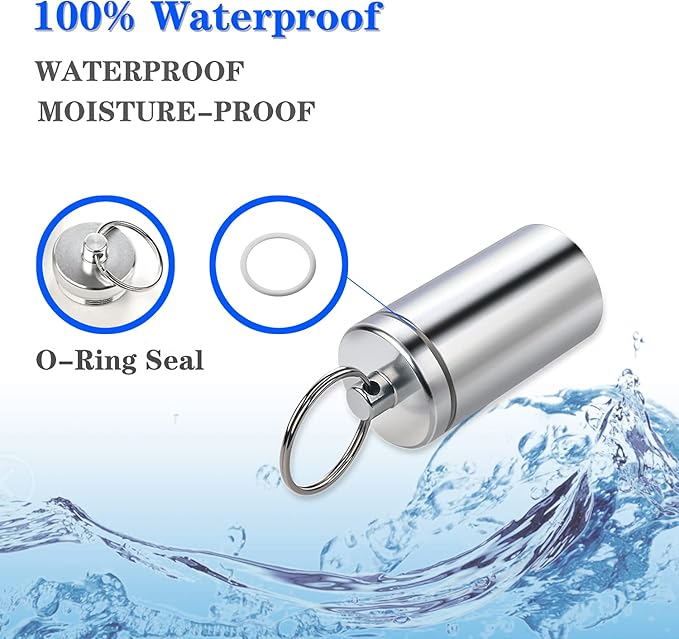 Portable Pill Holder Keychain,Aluminium Alloy Waterproof Pill Boxes Container for Purse Pocket,Small Daily Pill Case for Outdoor Travel Camping-Silver