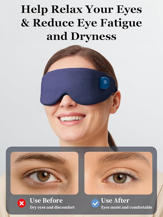 Heated Eye Mask, Cordless Warm Eye Compress for Dry Eyes, Birthday Christmas Gifts for Women Men, Washable Eye Heating Pad for Travel, Eye Relief, Improved Sleep (Blue)