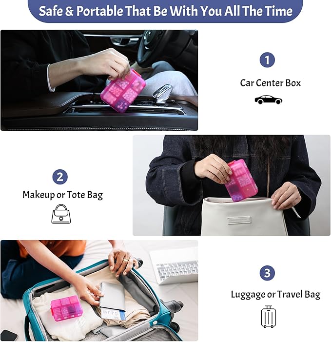New Foldable & Double Protection Portable Weekly Pill Organizer 2 Times A Day with Etched Labels, AM PM 7 Day Week Medicine Box, Daily Travel Pill Case Dispenser for Vitamin, Supplement - Clear Pink