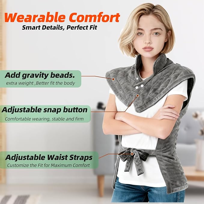 Heating Pad for Neck, Shoulders and Back, 24"x37" Large Weighted Electric Heated Pad with 9 Heat Settings & 4 Timer Options, Auto Shut-Off, Machine Washable Grandmother Birthday Christmas Women Gift