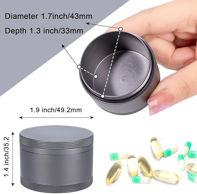 Metal Pill Box Pill Case - Waterproof Travel Medicine Organizer Single Round Aluminum Alloy Storage Daily Pill Container Multitool EDC Every Day for Vitamin, Fish Oil Gray Big Size