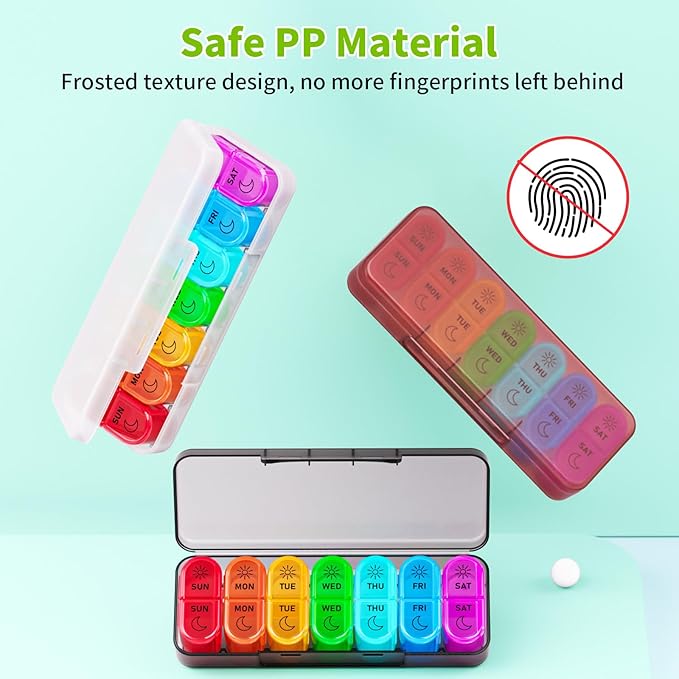 Betife AM PM Pill Organizer 7 Day, Weekly Pill Organizer 2 Times a Day, Daily Pill Box AM PM, Portable Travel Medicine Case, Day and Night Pill Container for Medication, Vitamin or Supplement（Black）