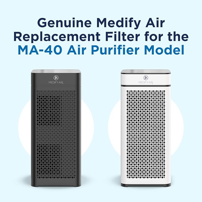 Medify MA-40 Genuine Replacement Filter for Allergens, Smoke, Wildfires, Dust, Odors, Pollen, Pet Dander | 3 in 1 with Pre-filter, True HEPA H13 and Activated Carbon for 99.9% Removal | 2-Pack