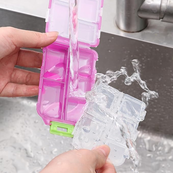 1Pack Travel Pill Organizer - 10 Compartments Pill Case, Compact and Portable Pill Box, Perfect for On-The-Go Storage, Pill Holder for Purse (Pink with 156 Stickers)
