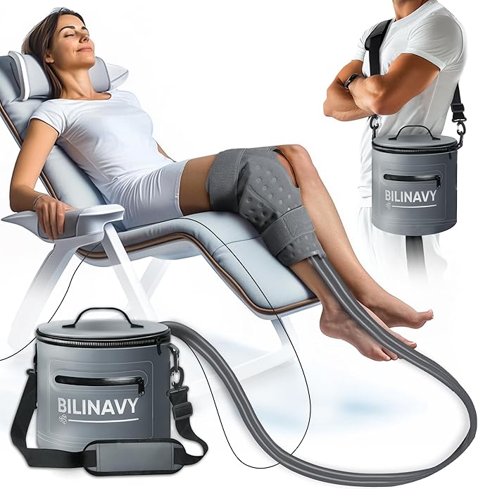 Cold Therapy Machine, Portable Ice Therapy Machine for Knee After Surgery with Programmable Timer & Flow Rate, Quiet Pump, Knee Pad, Cold Therapy Unit for Long-Term Relief and Recovery, Light Gray