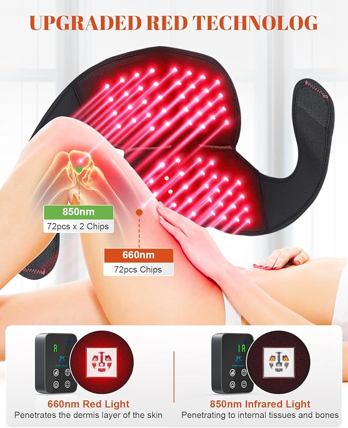 Red Light Therapy Knee Brace 2 Pack – Wireless 72 LED with 660nm & 850nm, 3000mAh Battery, Heat & Pulse Modes for Knee, Elbow, Shoulder, Joint Discomfort & Pain Relief