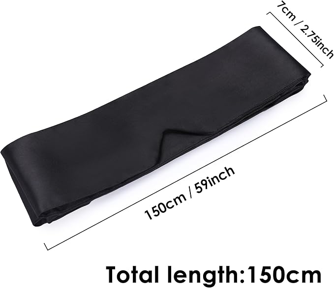 FRESHME Satin Sleep Mask - Comfortable Eye Mask Blindfold for Women Men Soft Adjustable Blackout Eye Cover Shade for Night Sleeping Travel Meditation Pure Black Valentine's Day Gift 160cm/63in