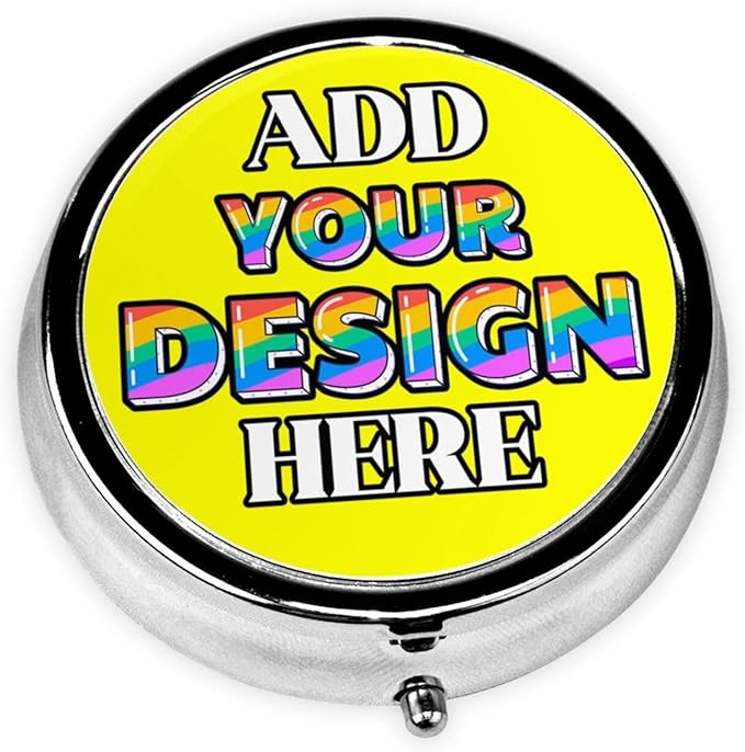 Custom Pill Organizer, Medicine Pill Box Case Container Travel Pill Holder Vitamin for Purse Med Wallet Portable Mini Pastillero Round, Yellow, Personalized Gifts