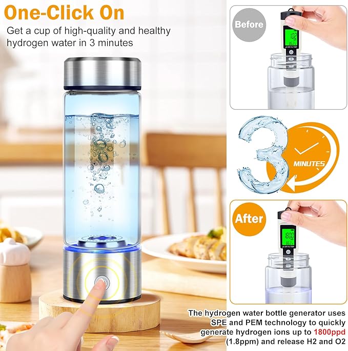 Upgrade Hydrogen Water Bottle, Hydrogen Water Generator with Advanced SPE PEM Technology, 420ml(14OZ) Hydro Water Machine, Portable Water Ionizer for Travel, Office, Fitness & Everyday Hydration