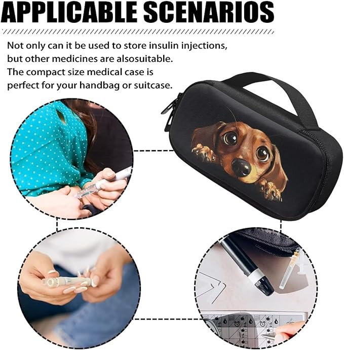 Dachshund Insulin Cooler Travel Case Insulated Diabetic Bag Portable Medication Cooler Bag for Insulin Pens and Blood Glucose Monitor Supplies, Easy to Use & Carry
