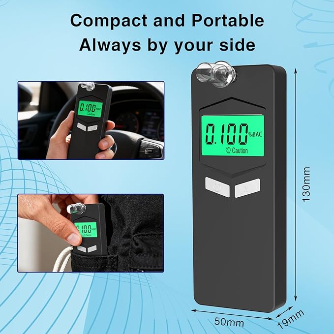 Personal Breathalyzers for Alcohol, Pocket Breathalyzer with Reord Checking Mode, Digital Home Breathalyzer for Alcohol with Audible and Color Alarm, Black