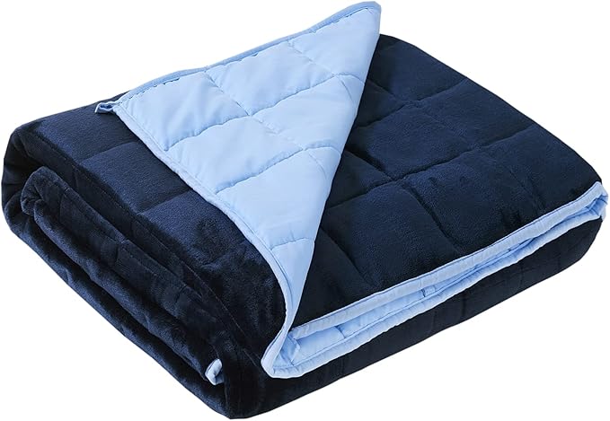 Satwip Weighted Blanket 10 Pounds Blue Fuzzy Warm Flannel Bed Blanket for Adults with Soft Breathable Sanded, 48 x 72 inches, Blue