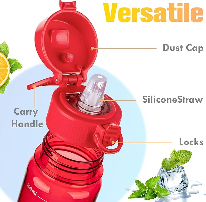 GOPPUS 17oz Kids Water Bottle for School -Straw, Leak-Proof Tritan Sports Bottle Time Marker Reusable for Girls Boys