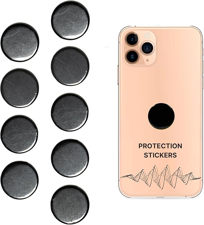 Protection Shungite Stickers 9 pcs for Cell Phone Case Tablet Laptop Computer | Polished Round Plates with Fullerenes | Authentic Shungite Stones Shield for Gadgets S569