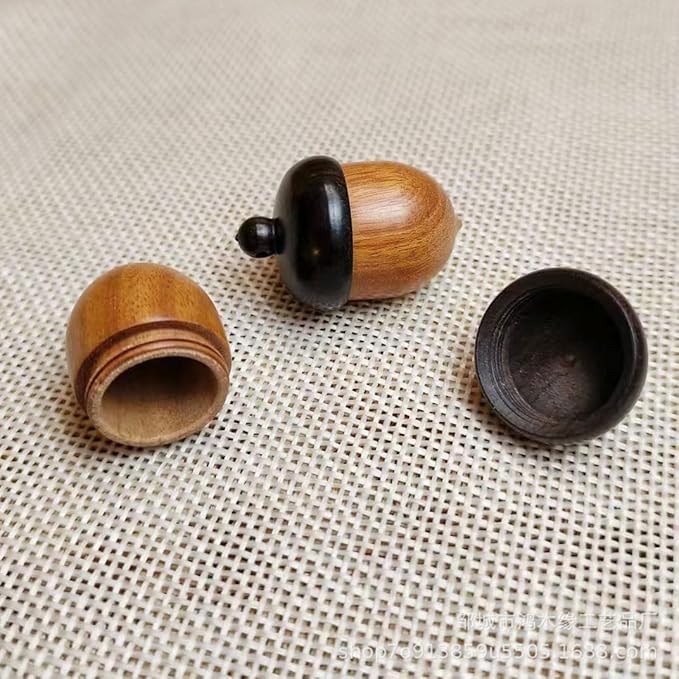 Wooden Travel Pill Case, Solid Wood Medicine Pill Box, Mini Granule Storage Box for Outdoor Acorn Shape Sandalwood Capsules Organizer Pill Organizers Over-The-Counter Medication, Brown