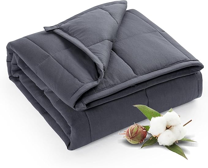 Sivio Weighted Blanket 100% Cotton, 5 lbs 36"x48" Small Heavy Throw, Cooling Summer Lap Blankets for Calming, Travel, Sleep, Breathable Soft with Glass Beads, Machine Washable, Dark Grey