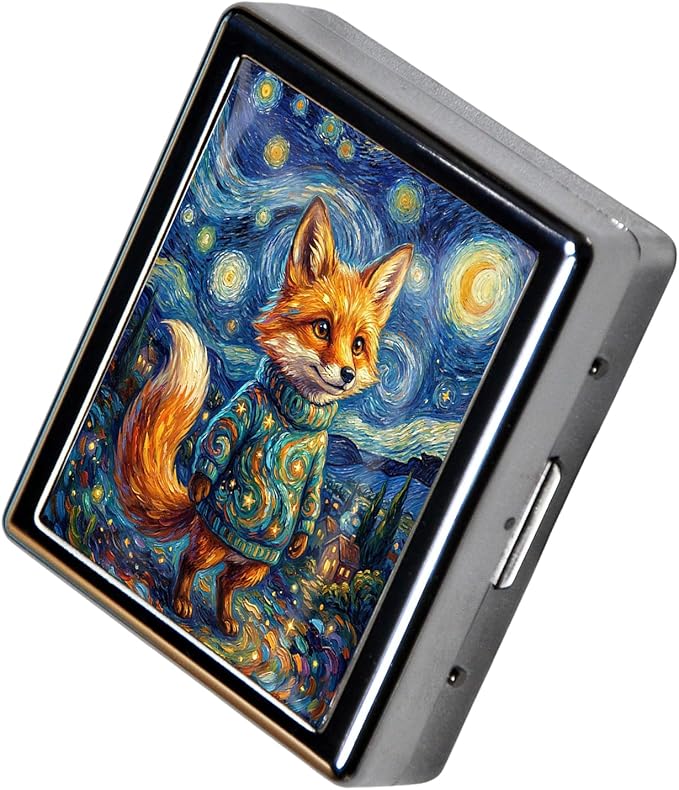 Metal 7 Day Pill Organizer, Cute Small Weekly Pill Case with 8 Compartments for Travel, Moisture-Proof Medicine Holder for Purse, Compact Daily Vitamin Box (Starry Fox)