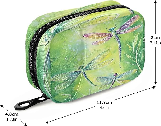 Travel Pill Case Green Dragonflies Weekly Small Pill Box 7 Day Pill Box Pill Organizer Bag