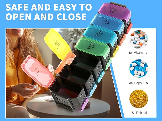 Extra Large Pill Organizer 2 Times a Day – XL Pill Box 7 Day with Big AM/PM Compartments – Fits Large Vitamins, Supplements & Gummies, for 7 or 14-Day Use, Suitable for Anyone, Medicine Organizer