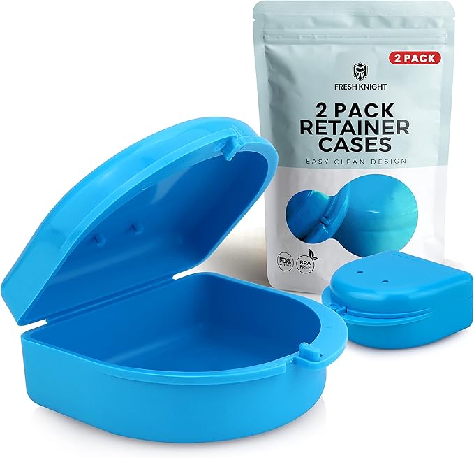 FRESH KNIGHT Retainer Case (2 Pack). Retainer Case with Vent Holes Perfect for Denture, Mouth Guard, Aligner (Sky Blue)