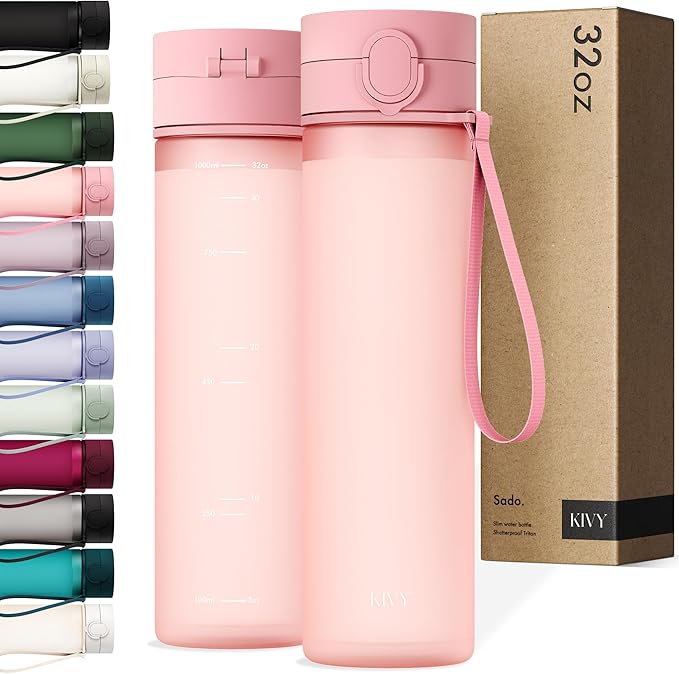 KIVY Tritan Water Bottle 32oz [WITH FLIP LID] - Reusable & Slim Waterbottle for Travel, Gym & School - For Women & Men - Dishwasher Safe - Skinny Leak Proof & Lightweight Bottle - BPA Free