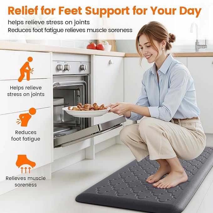 4/5 Inch Thick Anti-Fatigue Kitchen Mat Water Resistant Non-Slip Kitchen Floor Mat Ergonomic Comfort Standing Mat for Home Kitchen Office Laundry 17.3"x 28" Grey