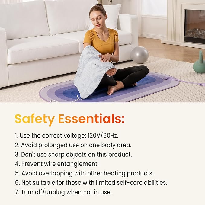Woomer Heating Pad for Back Pain Relief, Extra Large Electric Heating Pad for Period Cramps, Moist&Dry Options, 6 Heat Setting, 2H Auto-Off, Cozy Faux Fur, 20” x 24”, Marble Blue