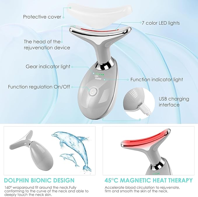 Facial Massager Face and Neck, Face 𝖲 culpting Wand with 7 Color Red (Grey)