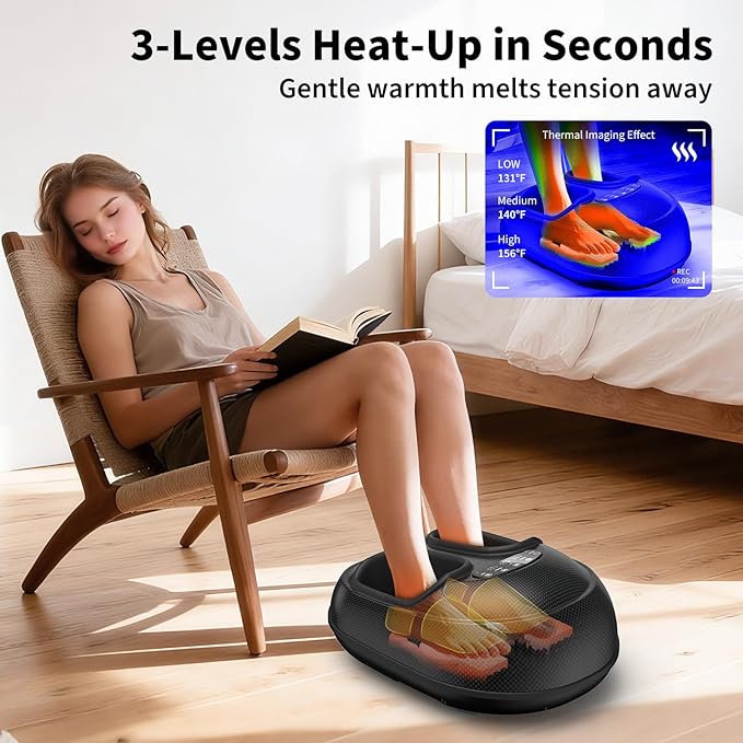 Shiatsu Foot Massager Machine with Heat : Deep Kneading Foot Massage with Vibration & Compression for Plantar Fasciitis & Neuropathy Pain Relief, Deep Tissue Foot Massager