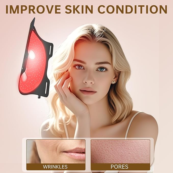 VYM Red Light Therapy for Face: High-Energy Super Lightweight 292 LEDs Cordless Professional Light Therapy Mask Infrared LED Face Mask at Home Travel 2mm Thickness - Black Bag