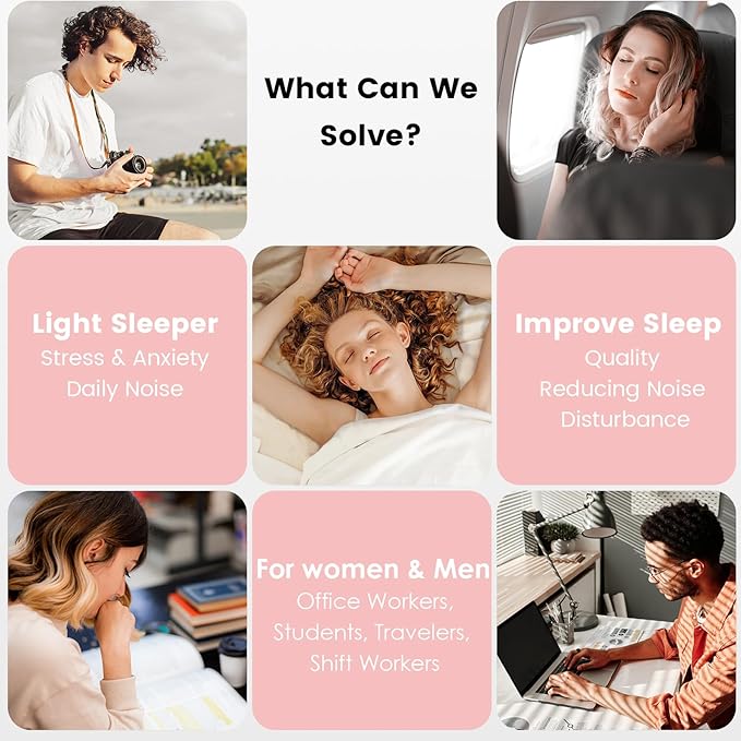 Audree Earplugs-Eye Mask for Sleeping - Complete Sleep Solution with Sleep Ear Plugs and 100% Light Blocking Eye Mask for Men and Women | Ideal for Travel, Napping, Gift, Meditation, Shift Work, Pink