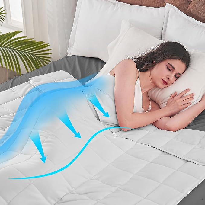 yescool Weighted Blanket for Adults (25 lbs, 60" x 80", White) Cooling Heavy Blanket for Sleeping Perfect for 240-260 lbs, Queen Size Breathable Blanket with Premium Glass Bead, Machine Washable
