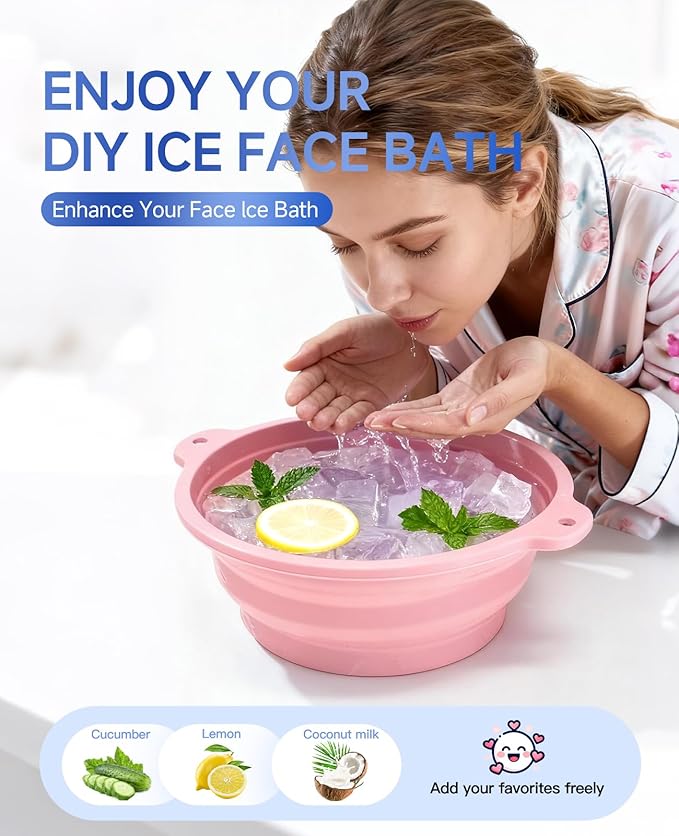 Face Bowl for Ice with Built-in Ice Tray Collapsible Silicone Facial Ice Bath Bowl Small Reusable Cold Plunge Basin, Ideal for Home Travel Use, Cold Bath Spa Tool