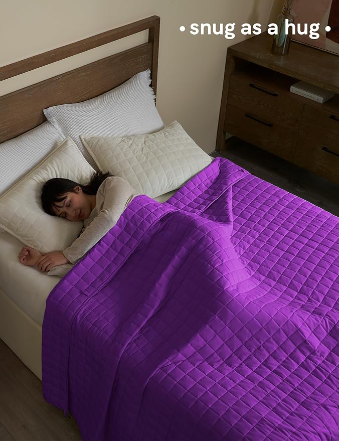 YnM 15lbs Weighted Blanket for Adults, Cotton Heavy Bed Throw Blanket with Cooling Glass Beads for All Season Use, Ideal for One Person of 140lbs (60x80 Inches, Queen Bed, Fuchsia Purple)