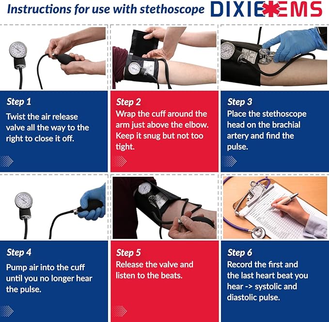 Dixie EMS Aneroid Sphygmomanometer Kit, Manual Blood Pressure Monitor Set with 5 Cuffs for Infant, Child, Adult, Large Adult, Thigh, & Carrying Case - Orange