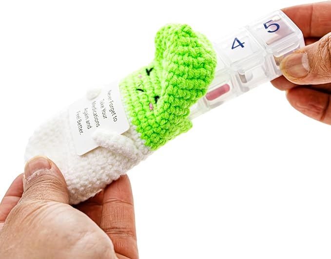 e-Pill 5 Times a Day Pill Organizer with Crochet Holder – Compact Medication Case for Daily Vitamins, Supplements & Prescriptions