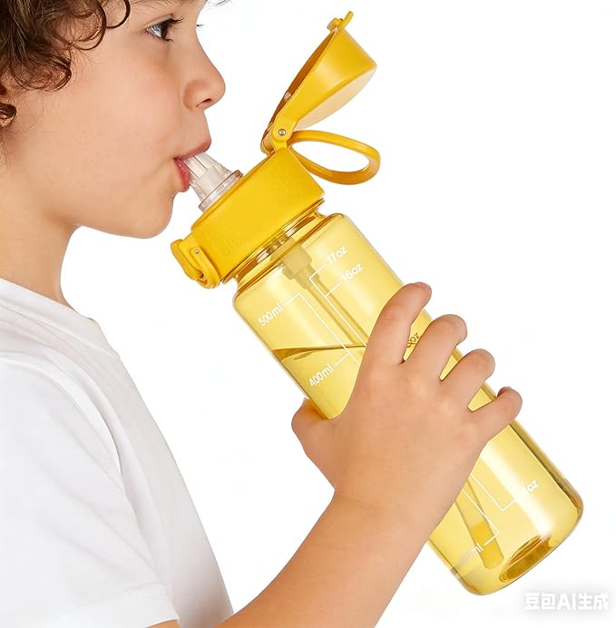 GOPPUS 17oz Kids Water Bottle for School -Straw, Leak-Proof Tritan Sports Bottle Time Marker Reusable for Girls Boys
