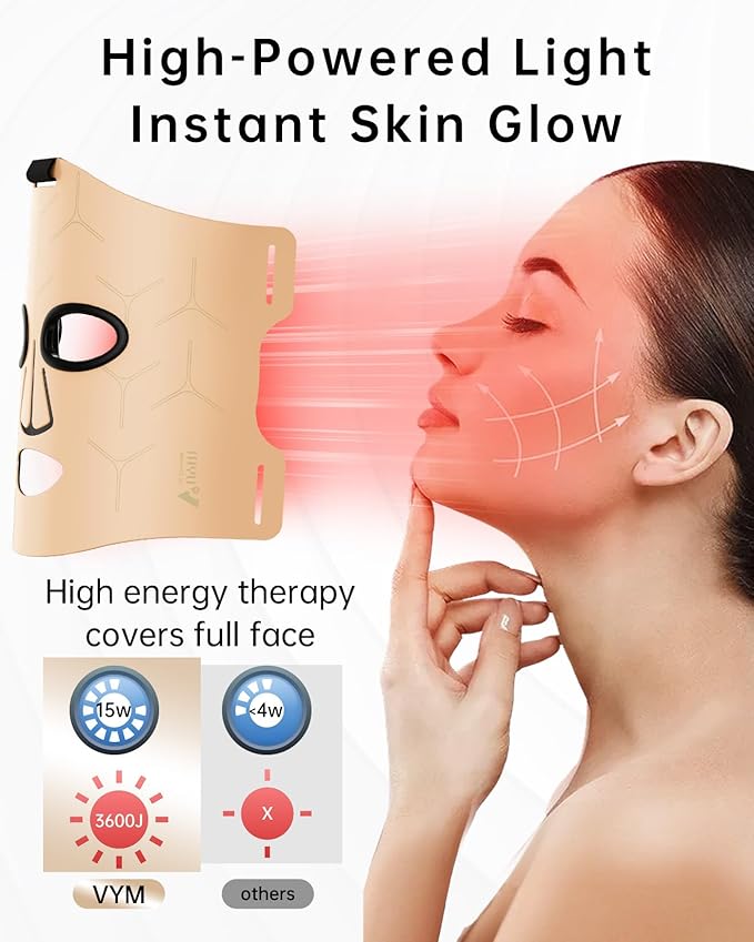 Infrared Red Light Therapy Mask: High Power Facial Skincare Device for Glowing Skin – Ultra-Thin 1.8mm 4.6oz, 830nm 633nm 590nm, Red Light Therapy for face Luxury Gift- Golden Windmill