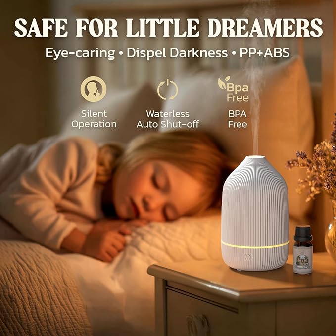 Essential Oil Diffuser, 2Pack, 100ml Aromatherapy Diffuser, Mini Ultrasonic Diffuser for Essential Oil, Home, Office, Cool Mist Humidifier with 7 Led Light, Auto Shut-Off, White