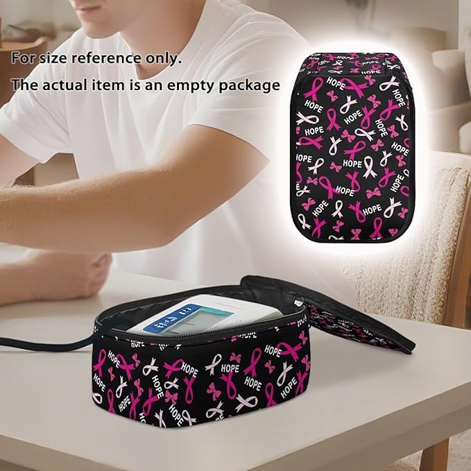 Breast Cancer Awareness Carrying Case Compatible with Blood Pressure Monitor Ribbon Print Home Blood Pressure Monitor Case Travel Storage Organizer Bag