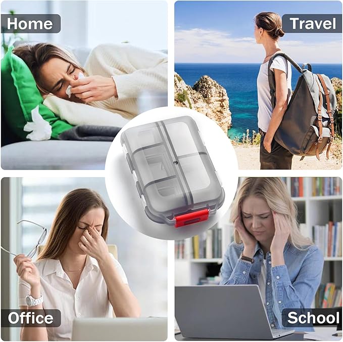INVODA 7-Day Pill Organizer with Medicine Labels Travel Pill Case Compact, Portable Medication Organizer for Daily Use (3.7 x 2.4 x 1.18 Inches)