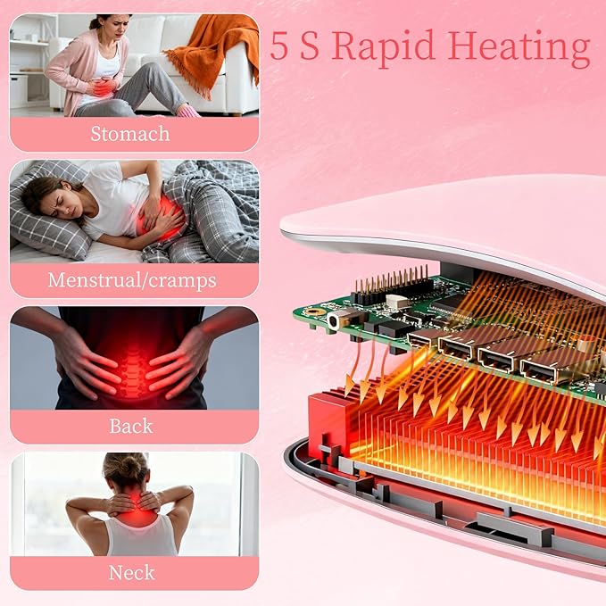 Portable Heating Pad for Period Cramps Relief Vibrating Menstrual Heating Belt for Women, Rechargeable Fast Heat with 6 Heat Levels and 6 Modes for Menstrual, Pain Relief for Back & Stomach (Pink)