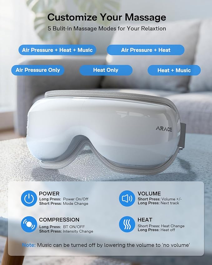 Eye Massager, Heated Eye Mask for Migraines/Strain/Dry Eyes Relief, Smart Sleep Mask with Heat & Bluetooth Music, Mothers Day Gifts for Mom, Birthday Gifts for Women Men